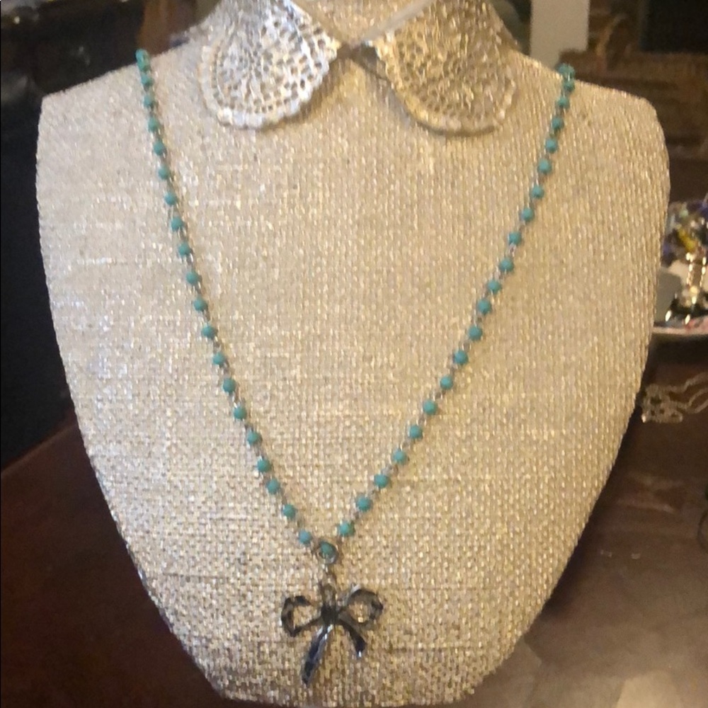 Turquoise/ Silver Bow Charm Necklace